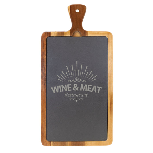 Rectangular Acacia Wood/Slate Cutting Board with Handle