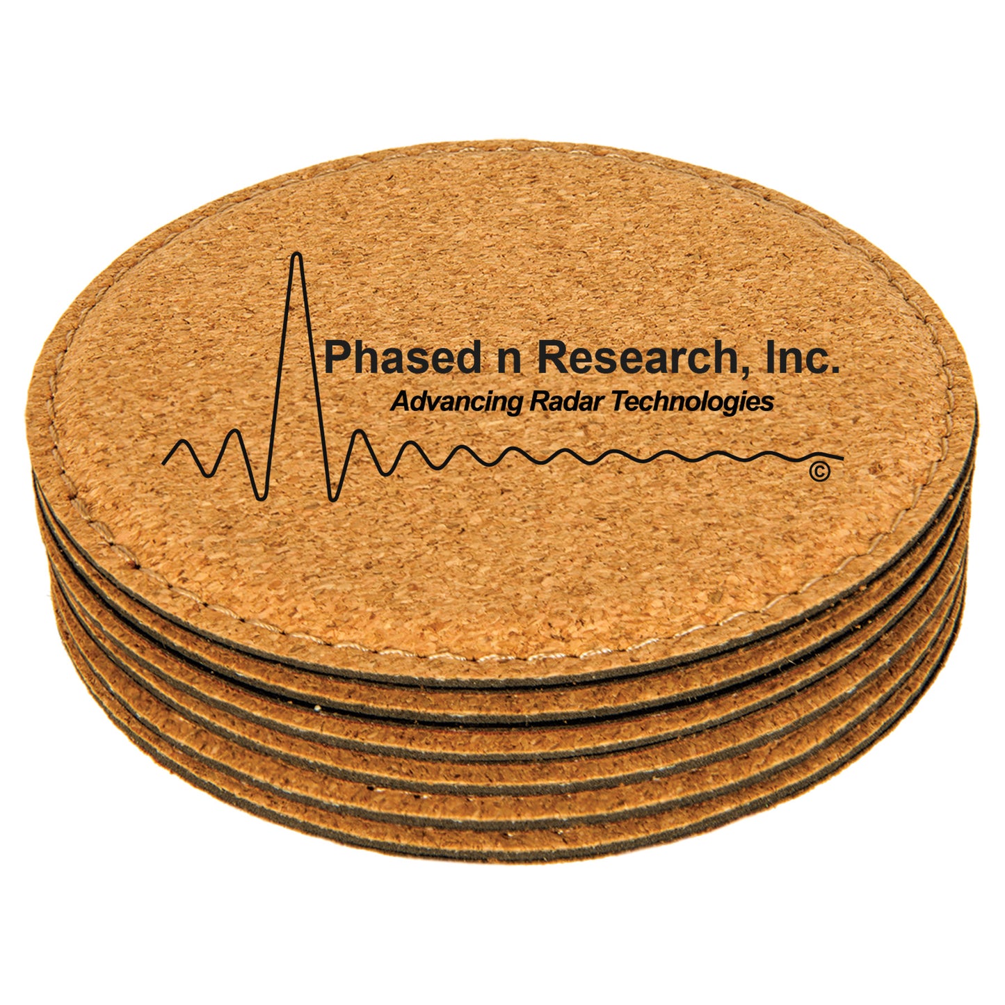 Phased n Research 4" Cork Coaster with Stitching