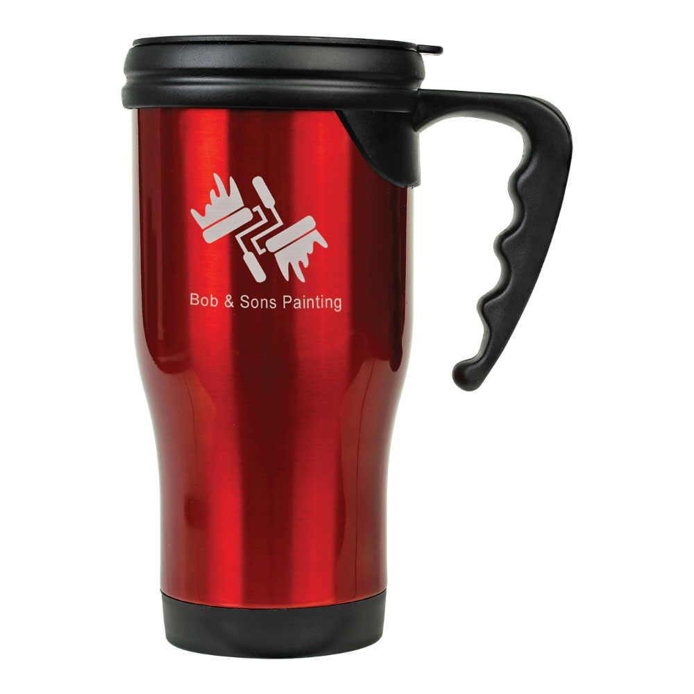 14 oz. Colored Laserable Stainless Steel Travel Mug with Handle