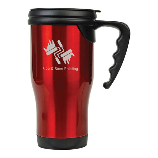 14 oz. Colored Laserable Stainless Steel Travel Mug with Handle