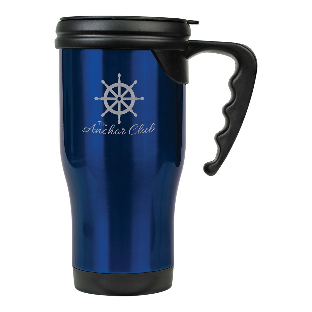 14 oz. Colored Laserable Stainless Steel Travel Mug with Handle