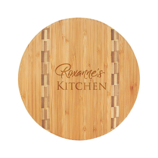 Round Bamboo Cutting Board with Butcher Block Inlay