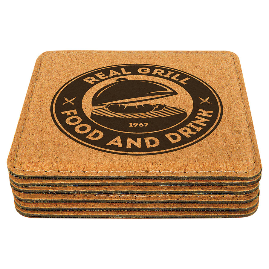 4" Cork Coaster with Stitching